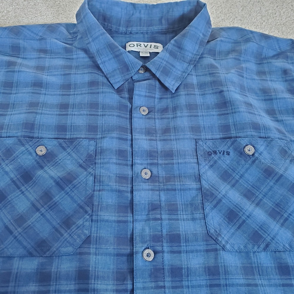 Orvis Men's Button Up Shirt Size‎ XXL Blue Short Sleeve Lightweight